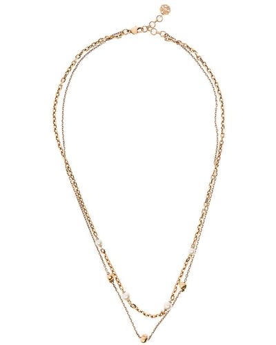 Alexander McQueen Collana catena a maglia con perle e pendente teschio color oro anticato ottone - Metallizzato