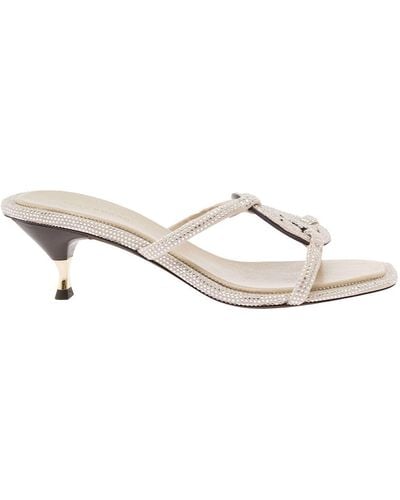 Tory Burch Sandals With Rhinestone And Double T Detail - Metallic