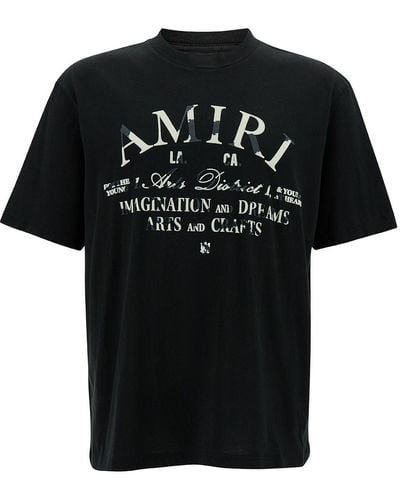 Amiri Black T-shirt With Distressed Arts District Print In Cotton Man