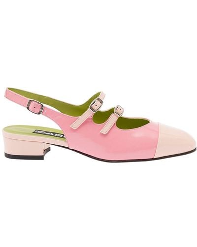 CAREL PARIS 'Abricot' Slingback Mary Janes With Contrasting Toe - Pink