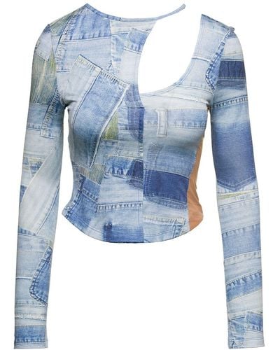 ANDERSSON BELL Top A Maniche Lunghe 'Anja' Con Cut-Out E Stampa Patch - Blu