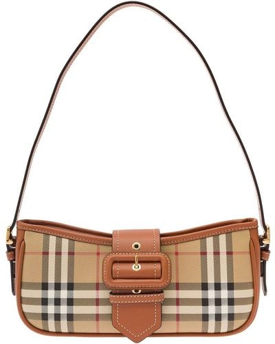 Burberry Sling Light Shoulder Bag With Vintage Check Motif In Canvas Woman - White