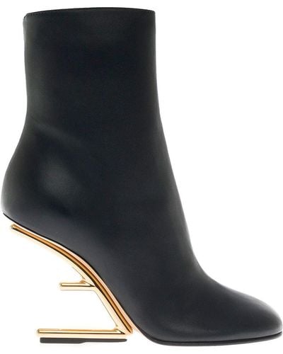 Fendi Leather Boots With Structured Heel - Black