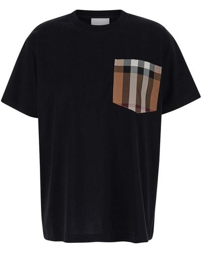 Burberry T-Shirt With Check Pocket - Black
