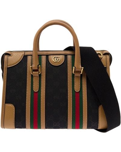 Gucci And Brown Large Bauletto In Canvas Woman - Black