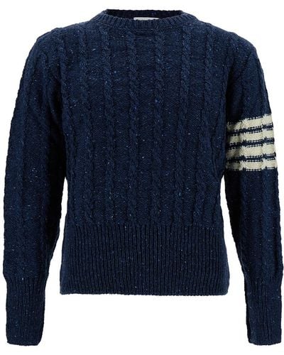 Thom Browne Twist Cable Classic Crew Neck Pullover - Blue