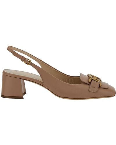 Tod's Pink Slingbacks With Chain Detail In Leather Woman - Brown