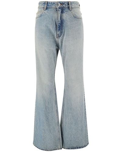 Balenciaga Light E Flared Jeans With Logo Patch At The Back In Cotton Denim - Blue