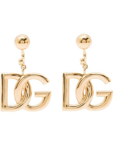Dolce & Gabbana Tone Dangling Earrings With Dg Logo - White