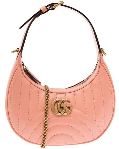 Gucci gg Mamornt Metelassè Mini Hobo Bag In Leather - Pink