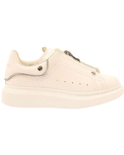Alexander McQueen White Zip-up Sneakers With Chunky Platform In Smooth Leather - Natural