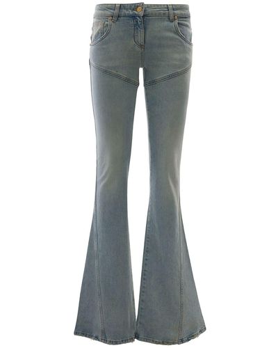 Blumarine Jeans a cinque tasche svasati con cuciture diagonali in denim di cotone stretch azzurro donna - Blu