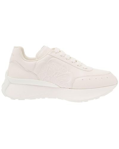 Alexander McQueen Print Runner' Low Top Sneakers With Logo Detail In Leather - Natural