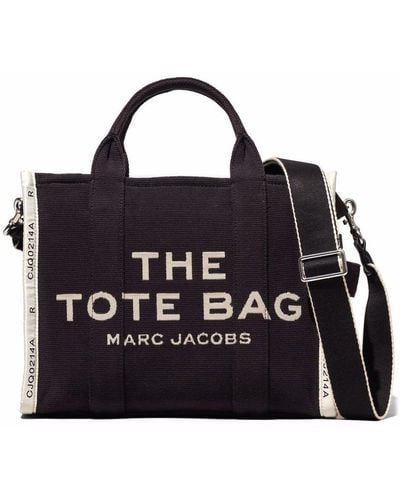 Marc Jacobs Borsa a o 'small tote' con logo ricamato a contrasto in cotone e polyestere - Nero