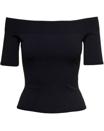 Alexander McQueen Off-the-shoulders Top With Straight Neckline In Viscose Blend Woman - Black
