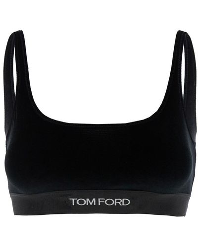 Tom Ford Stretch Lustrous Velour Signature Bralette - Black