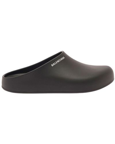 Balenciaga Black Slip-on Mules With Contrasting Logo Detail In Rubber Man - Gray