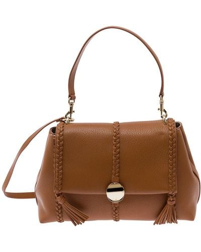 Chloé 'Medium Penelope' Shoulder Bag With Braided Details And Ta - Brown