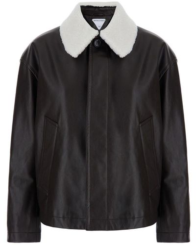 Bottega Veneta Jacket With Shearling Collar And Buttons - Black