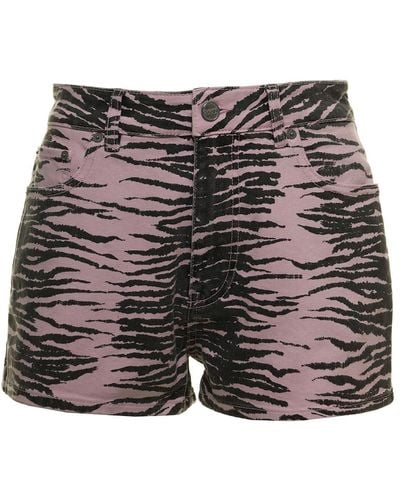 Ganni Organic Denim Zebra Printed Shorts - Multicolor
