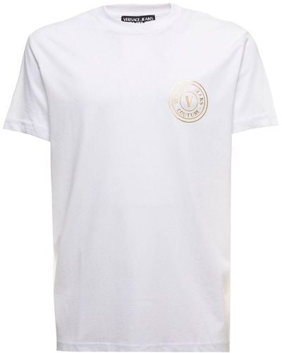 Versace T-shirt bianca di cotone con stampa logo uomo - Bianco