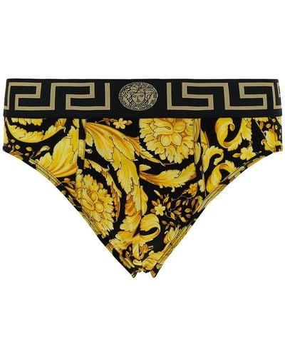 Versace Briefs With Barocco Print - Yellow