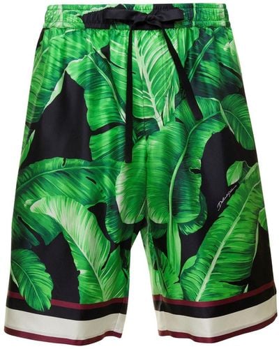 Dolce & Gabbana Bermuda Shorts With All-Over Leaf Print - Green