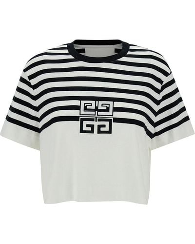 Givenchy And Crop Striped T-Shirt With 4G Detail - Black