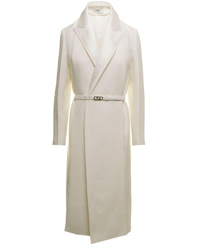 Fendi Woman's Multilayer Wool And Silk Coat - White