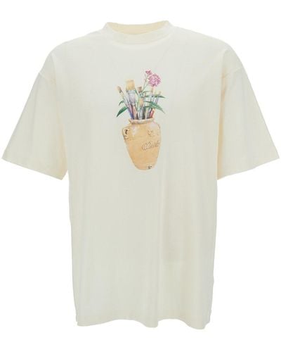 Drole de Monsieur Crewneck T-Shirt With Pinceaux Print - White