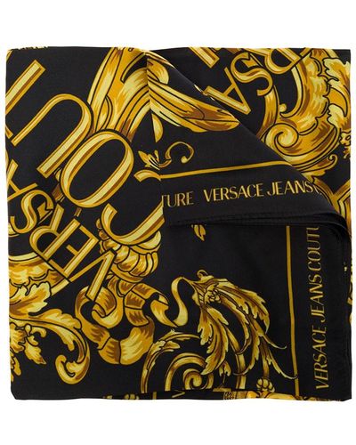 Versace Baroque Printed Foulard In Silk Black Couture
