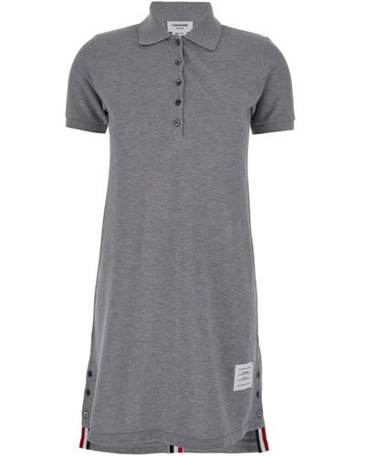 Thom Browne Knee-Length Polo Dress W/ Centre Back Rwb Stripe - Grey