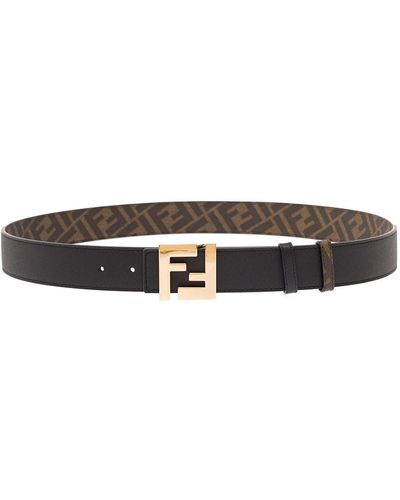 Fendi Reversible Belt With Ff Buckle In Leather Black And Man - Brown
