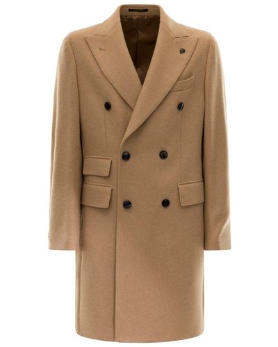 Gabriele Pasini Camel Brown Four Pockets Double-breasted Coat In Jersey Man - Natural