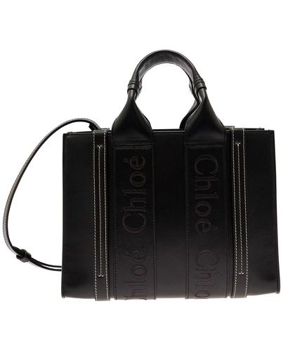 Chloé 'Small Woody' Tote Bag With Tonal Logo Detail - Black