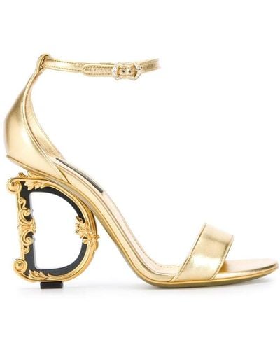 Dolce & Gabbana Sandali 'barocco' con tacco logo in pelle dorata donna - Metallizzato