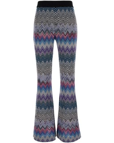Missoni Flared Trousers With Zigzag Motif - Blue