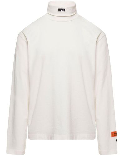 Heron Preston White Turtleneck Pullover With Contrasting Logo Embroidery In Cotton Man