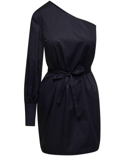 Douuod Mini One-Shoulder Dress With Waist Belt - Blue