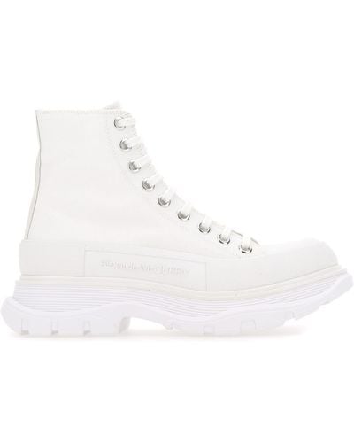 Alexander McQueen Stivaletti-sneakers Tread Slick in tela con logo - Bianco