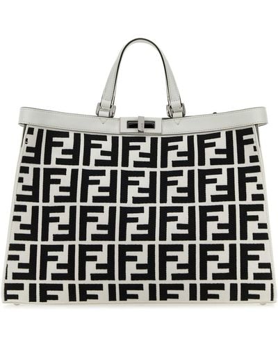 Fendi Embroidered Fabric X-tote Shopping Bag - Black