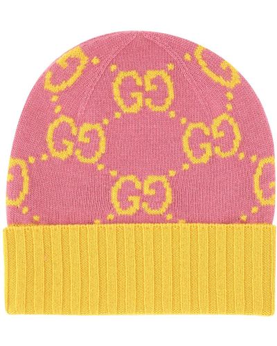 Gucci Embroidered Wool Beanie Hat - Pink