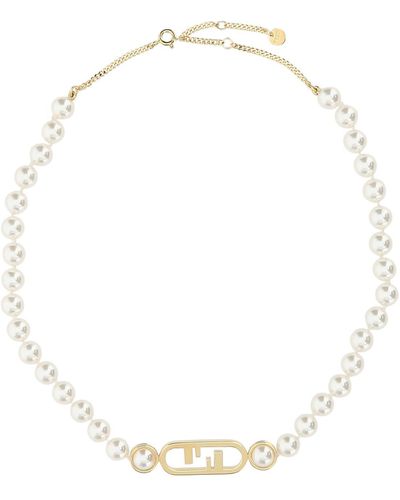 Fendi Decorative Pearls O'clock Necklace Fe - White