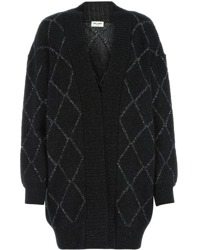 Saint Laurent Cardigan nero lungo lamé