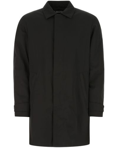Zegna Polyester Trench Coat - Black
