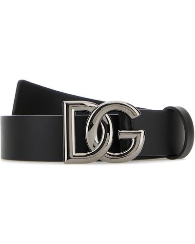 Dolce & Gabbana Dolce&gabbana Black Belt With Rutenium Dg Plaque