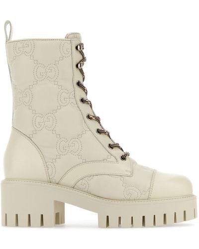 Gucci Quilted-logo Leather Combat Boots - Natural