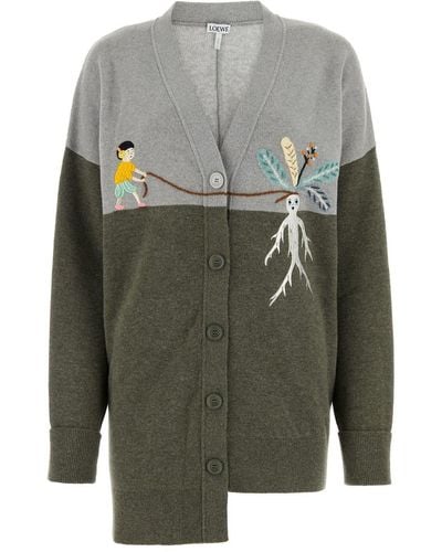 Loewe + Suna Fujita Asymmetric Embroidered Wool-blend Cardigan - Gray