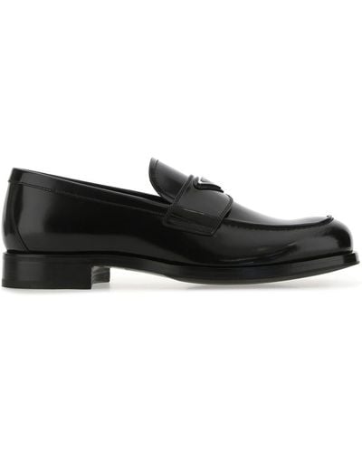 Prada Logo Plaque Leather Loafers - Black