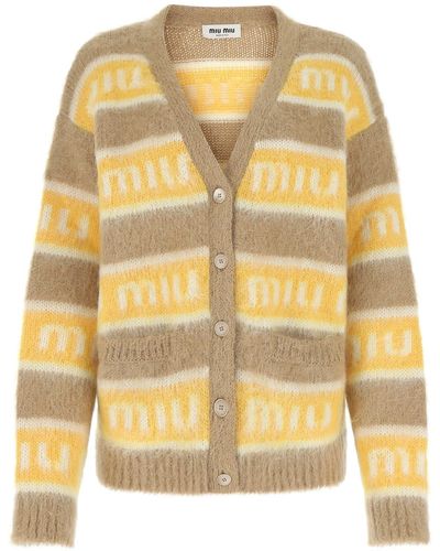 Miu Miu Embroidered Wool Oversize Cardigan - Yellow